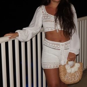 White bohemian crotchet two piece